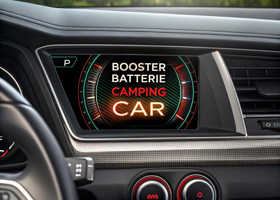Tableau de bord high-tech avec indicateur digital et texte graphique Booster Batterie Camping Car