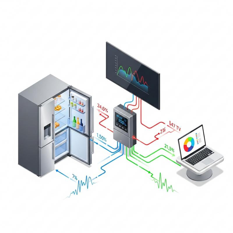 Illustration isométrique montrant la consommation énergétique de divers appareils domestiques