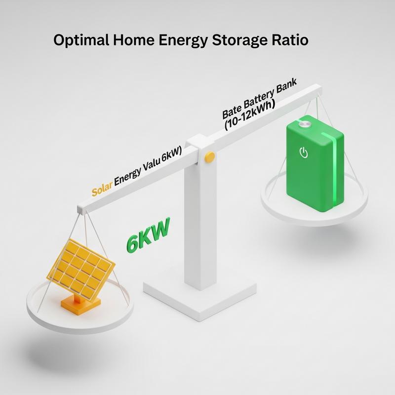 Illustration isométrique d'une balance montrant l'équilibre parfait entre des panneaux solaires et une batterie de stockage domestique