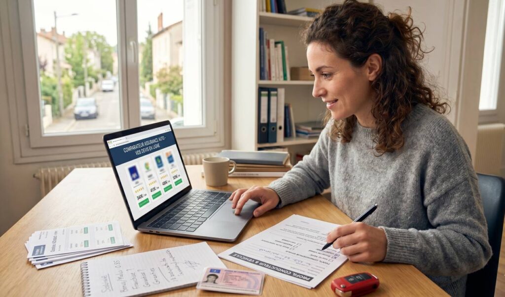 femme-recherche-assurance-auto-ordinateur