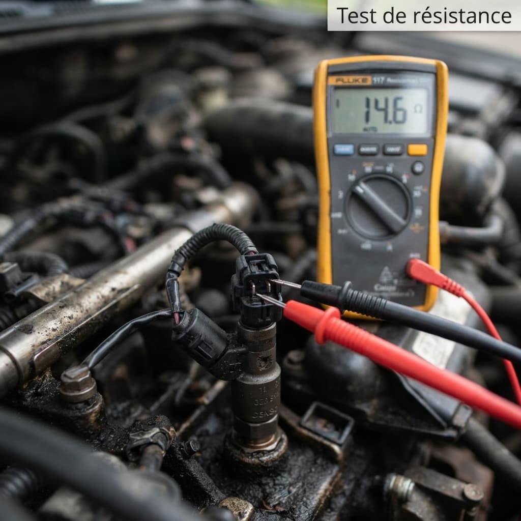 Multimètre numérique avec sondes rouge et noire touchant les contacts électriques d